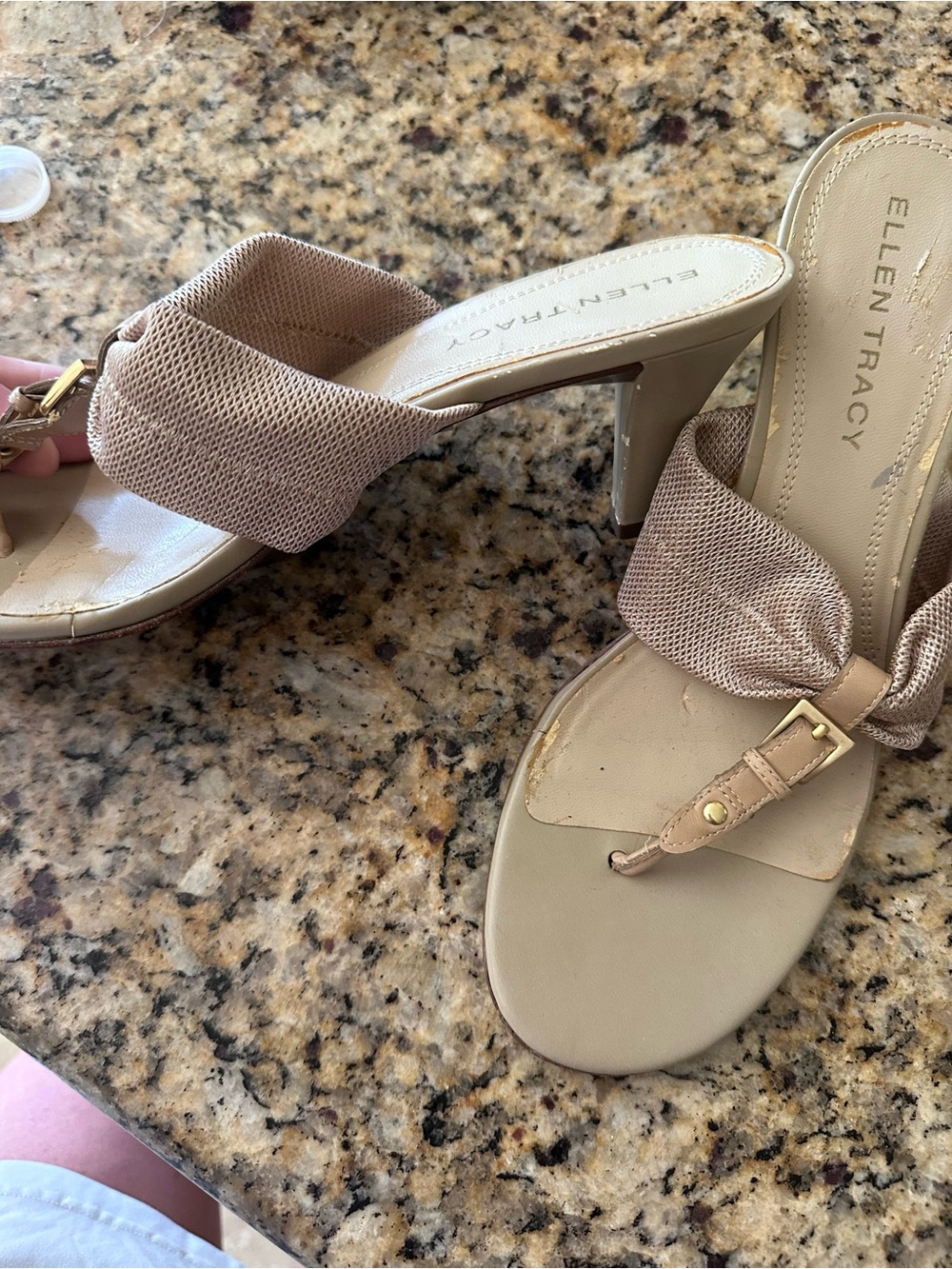 Ellen Tracy Neutral Taupe Knot-Detail Heeled Sandals